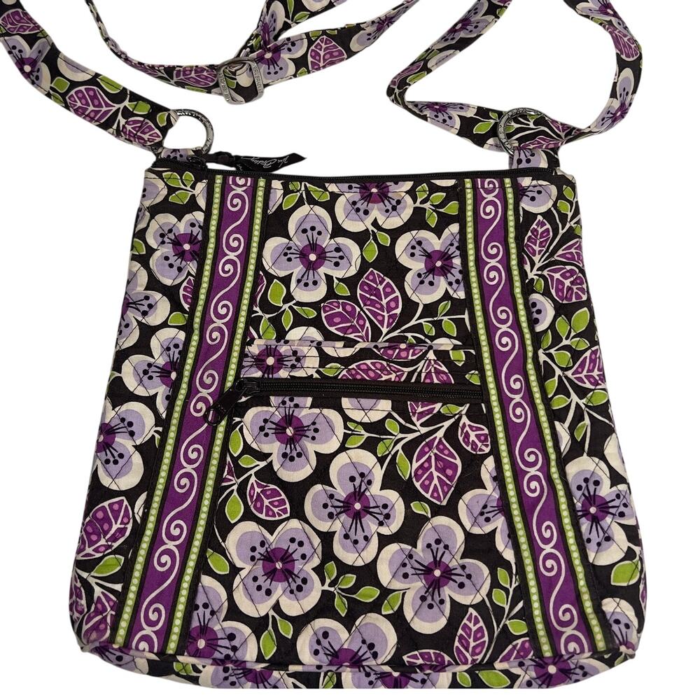 Vera Bradley Hipster Crossbody Bag Plum Petals Quilted Cloth Tote Shoulder Purse